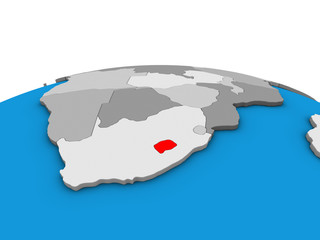 Lesotho on political 3D globe.