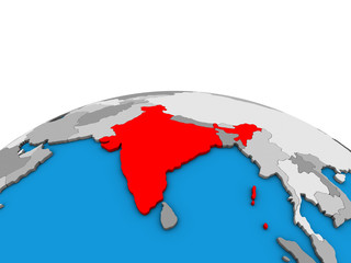 India on political 3D globe.