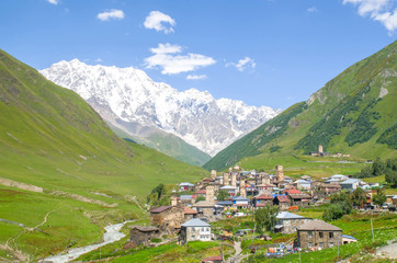 Fototapeta na wymiar Svaneti tower houses in Ushguli in Caucasus , Georgia