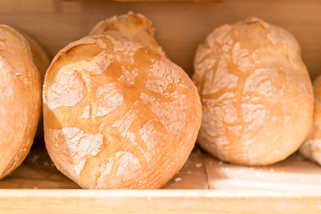 Fresh round bread on the shelf in the store. bread on the shelves. Fresh round bread on the shelf in the store