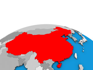 China on political 3D globe.