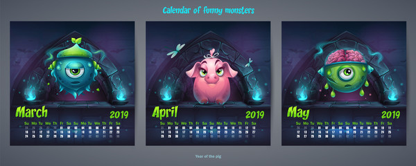 Set of spring months calendar 2019