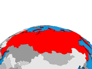 Russia on political 3D globe.