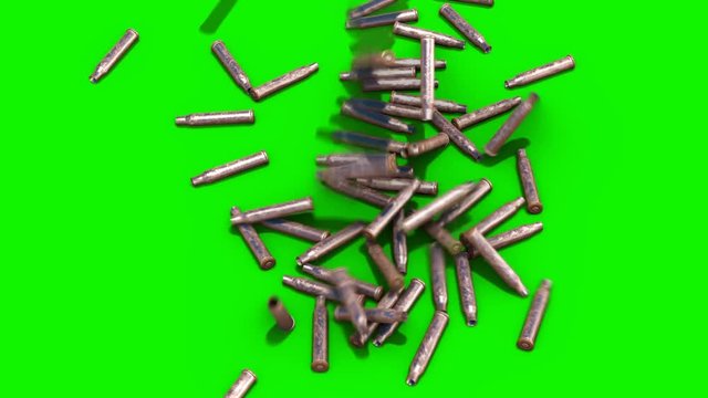 Shell Casings Falling Down on Green Screen