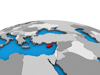 Cyprus on political 3D globe.