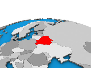 Belarus on political 3D globe.