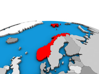 Norway on political 3D globe.