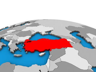 Turkey on political 3D globe.