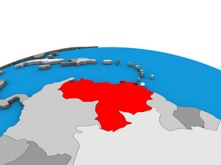 Fototapeta premium Venezuela on political 3D globe.