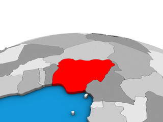 Nigeria on political 3D globe.
