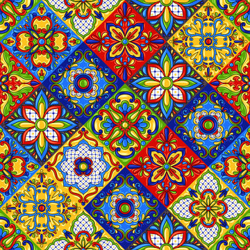 Mexican talavera ceramic tile seamless pattern.