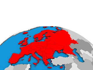 Europe on political 3D globe.