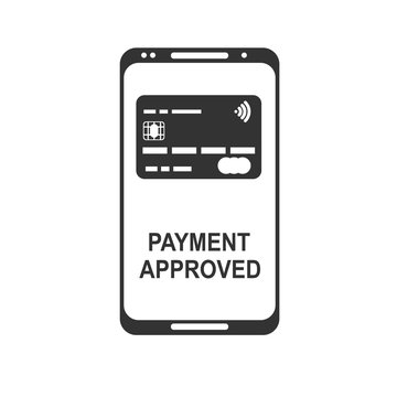 Mobile payment. NFC smart phone concept flat icon. black image on white background. Stock flat vector illustration.