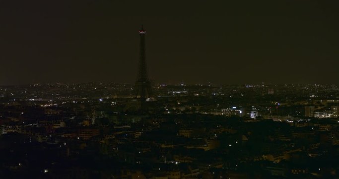 France Paris Aerial v8 Eiffel Tower dark, city sleeping view 8/18
