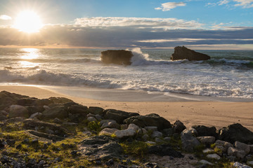 beautiful scenic beach of milady in evening summer, biarritz, basque country, france