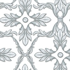 Seamless baroque pattern with abstract silver leaves
