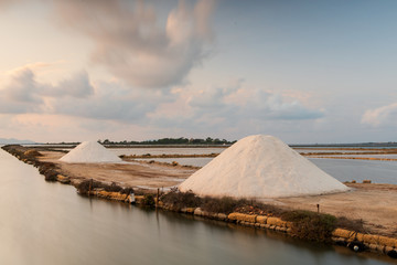 Salt mountain storage at the sea side in sicily