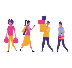 Set of people shopping