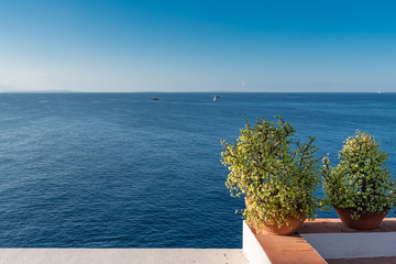 Ibiza, seascape, panorama of the sea, house with a beautiful view on the terrace
