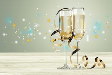 Full glasses of champagne close up.