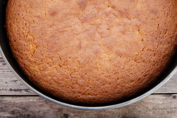 Casic sponge cake isolated, Pan di Spagna selective focus. Homemade cake. Dessert cooking.