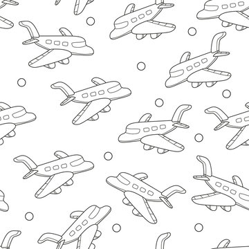 airplane seamless pattern vector. Isolated white background in cartoon style. Can be used for wallpapers or wrapping paper