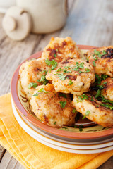 Chicken cutlets. Homemade food. Cooking healthy food. Rustic board. Vertical image.