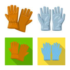 Vector design of glove and winter symbol. Set of glove and equipment stock vector illustration.