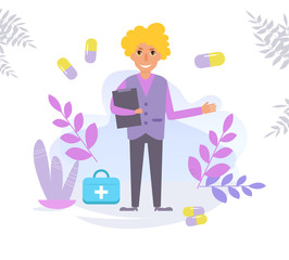 Doctor. Concept Homeopathist Vector. Cartoon. Isolated art on white background. Flat