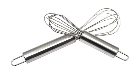 Two kitchen whisks isolated on a white background.