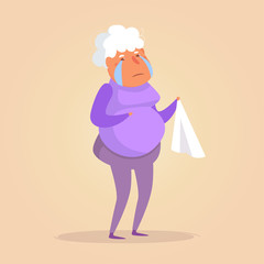 Old person crying Vector. Cartoon. Isolated art on white background. Flat