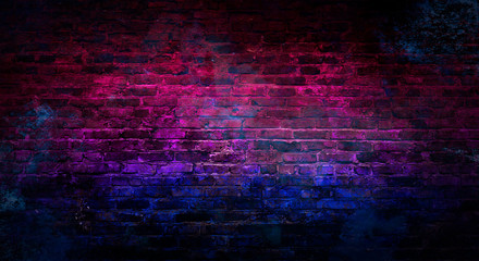 Fototapety  Empty background of old brick wall, background, neon light
