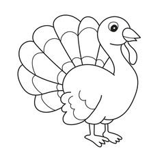 Black and White Cartoon Vector Illustration of Funny Turkey Farm Bird Animal for Coloring Book
