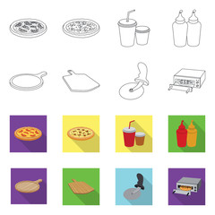 Fototapeta na wymiar Vector illustration of pizza and food sign. Collection of pizza and italy stock vector illustration.