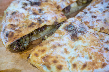 Kubdari with meat. Traditional Georgian dish, Svaneti, Georgia