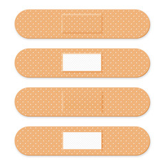 Medical patch, adhesive bandage. Set of elastic medical plasters in different shapes. Realistic first aid band plasters