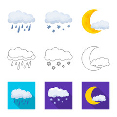 Vector illustration of weather and climate sign. Set of weather and cloud stock symbol for web.