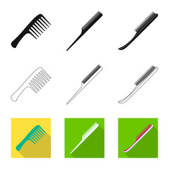 Vector design of brush and hair sign. Set of brush and hairbrush stock vector illustration.
