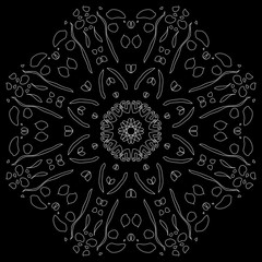 Geometric circular ornament on a black background