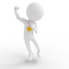 3D people playing soccer winning medals