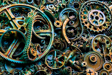 Steampunk texture, backgroung with mechanical parts, gear wheels