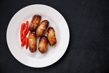 Thai food. Grilled pork sausage.