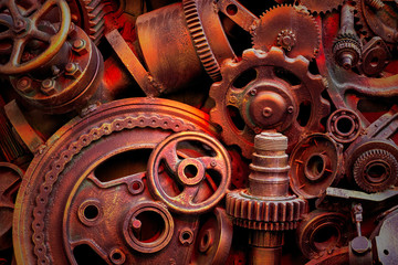 Steampunk texture, backgroung with mechanical parts, gear wheels