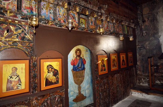 Inside the ancient church of Saint Athanasios (1614) in Tsaritsani, Elassona, Greece
