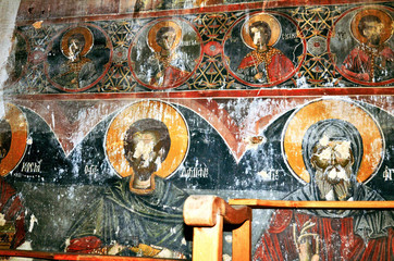 Destroyed frescoes from the ancient church of Saint Athanasios (1614) in Tsaritsani, Elassona, Greece