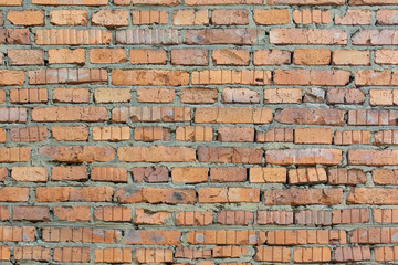 Wall of orange bricks. Background with brickwork texture.