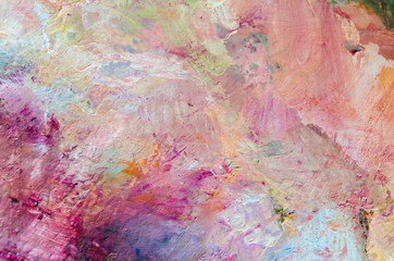 colorful abstract oil paint texture on palette. Multicolored background. Hand drawn oil painting with facture.