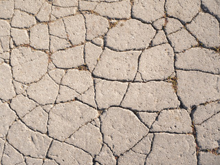 The texture of old asphalt with cracks.
