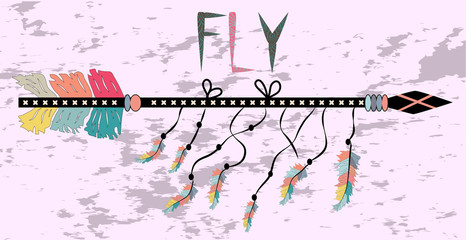 Obraz premium fly, arrow, tribal. inscription and decorative boho arrow.