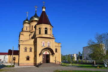 Fototapeta na wymiar Russia, the city of Nevinnomyssk. Church of St. Seraphim of Sarov on the Boulevard of Peace